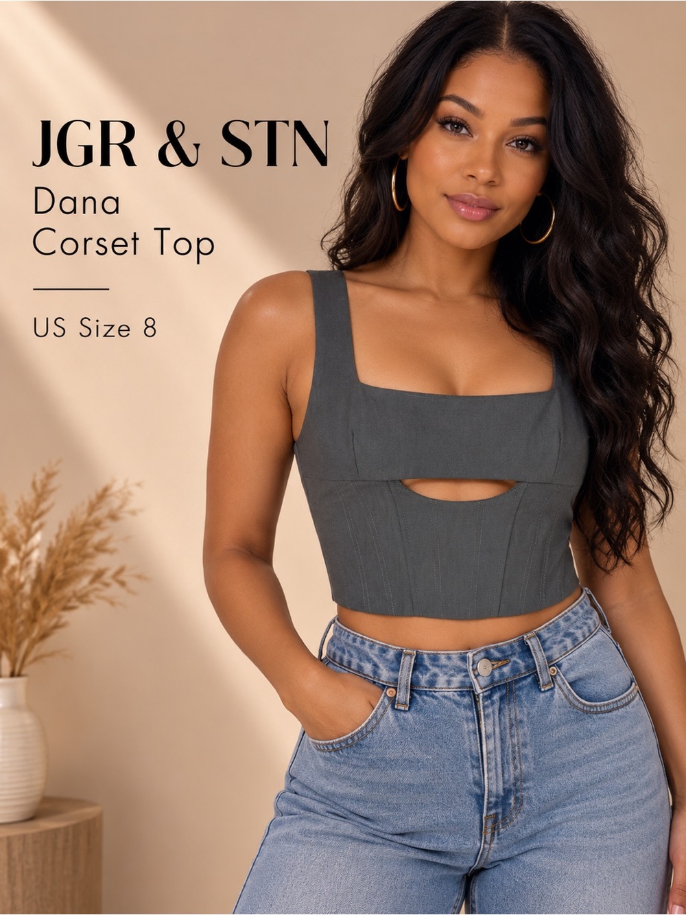 JGR & STN Dana Corset Top Charcoal Cutout Bustier Size 8
